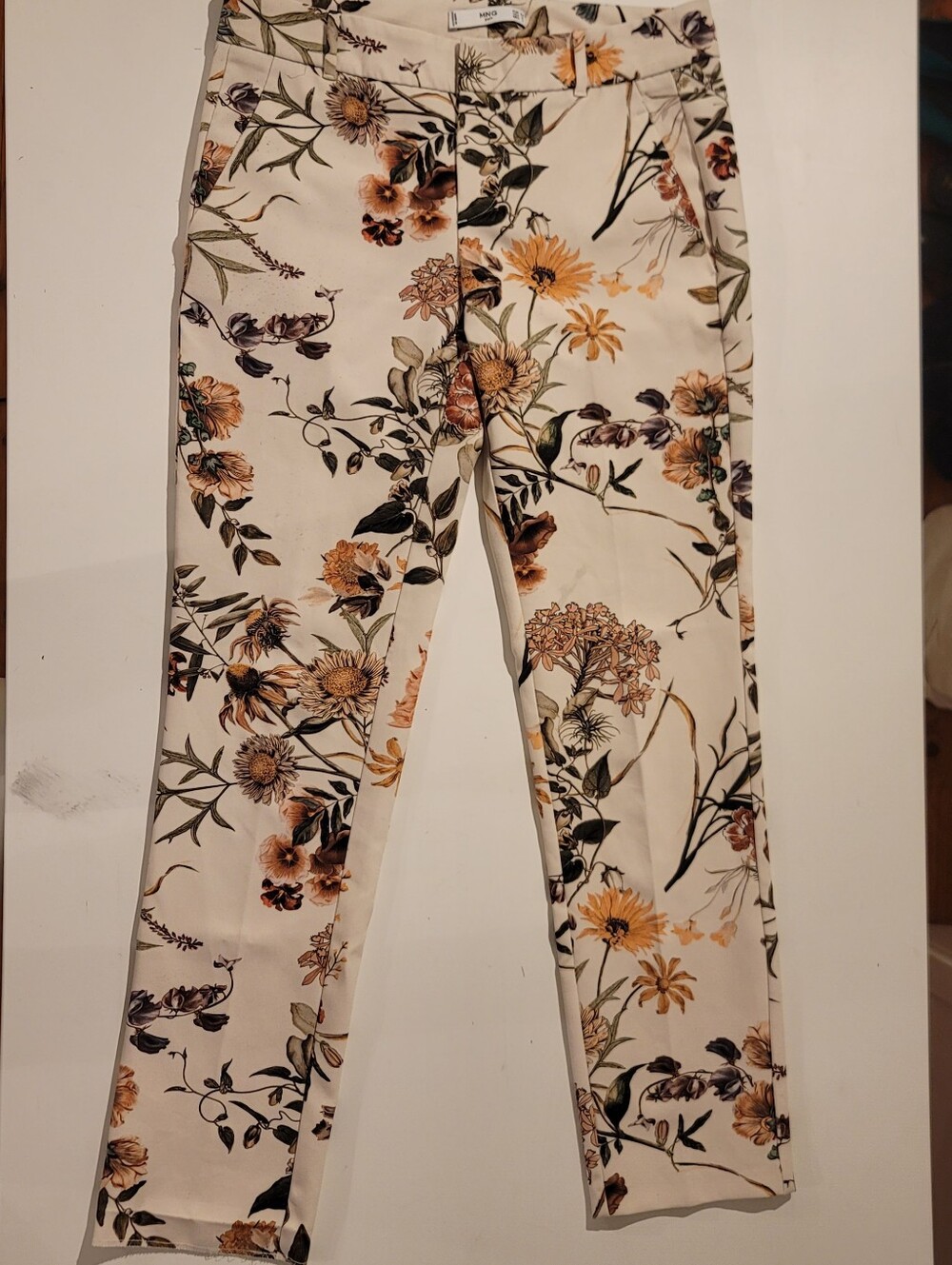Floral Print Cream Low Cut Skinny Pants